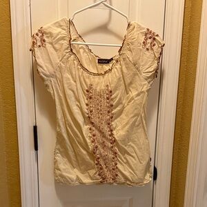 Kuhl Beige and Rust Embroidered Blouse